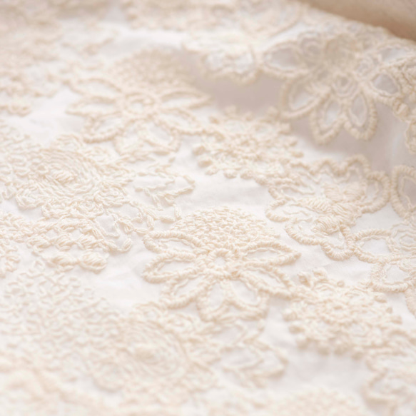 【袖の涼やかな刺繍のワンピース】コットンリネン　オフホワイト　きなり 8枚目の画像