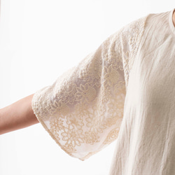 【袖の涼やかな刺繍のワンピース】コットンリネン　オフホワイト　きなり 6枚目の画像