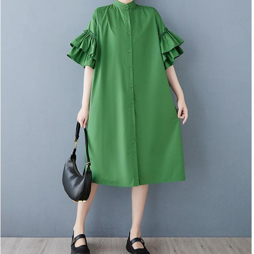 大きいサイズ フリル袖　ワンピース　レディース 春夏　 新品 半袖　シャツ 大きいサイズ フリル袖 ワンピース レディース 春夏 新品 半袖
