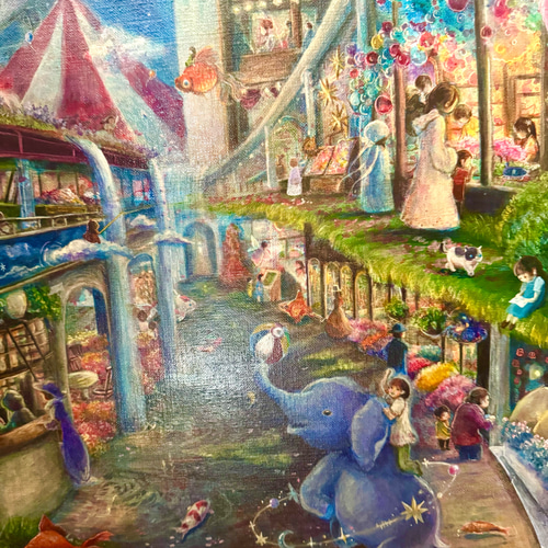 esow エソウ 原画 アクリル 絵画 アクリル原画・ファンタシーなアート【はじまりをみつけたゾウ】 絵画