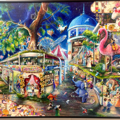 アクリル原画・ファンタシーなアート【はじまりをみつけたゾウ】 絵画