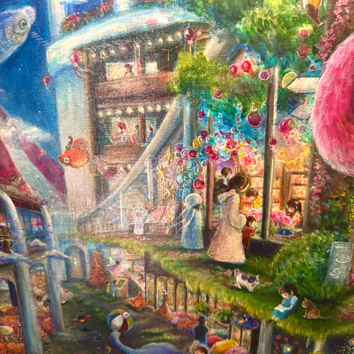 アクリル原画・ファンタシーなアート【はじまりをみつけたゾウ】 絵画