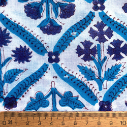 インド ブロックプリント生地 [50cm単位切売] クラシカルフラワー パープルXブルー ファブリック 花 IF0293 3枚目の画像