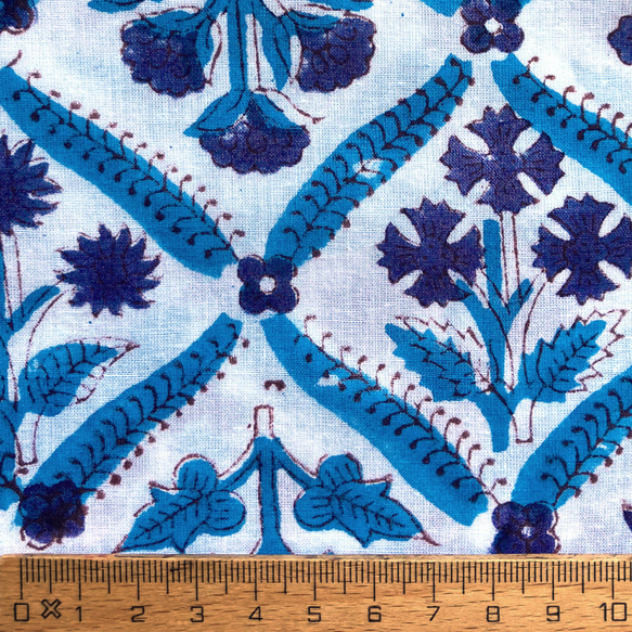 インド ブロックプリント生地 [50cm単位切売] クラシカルフラワー パープルXブルー ファブリック 花 IF0293 3枚目の画像