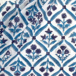 インド ブロックプリント生地 [50cm単位切売] クラシカルフラワー パープルXブルー ファブリック 花 IF0293 1枚目の画像