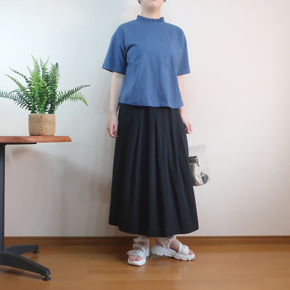 夏の普段着 涼感ブラウス 身幅ゆったり 半袖フリル襟ブラウス（綿麻／全５色） 16枚目の画像