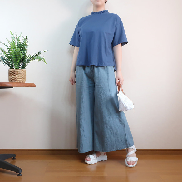 夏の普段着 涼感ブラウス 身幅ゆったり 半袖フリル襟ブラウス（綿麻／全５色） 15枚目の画像