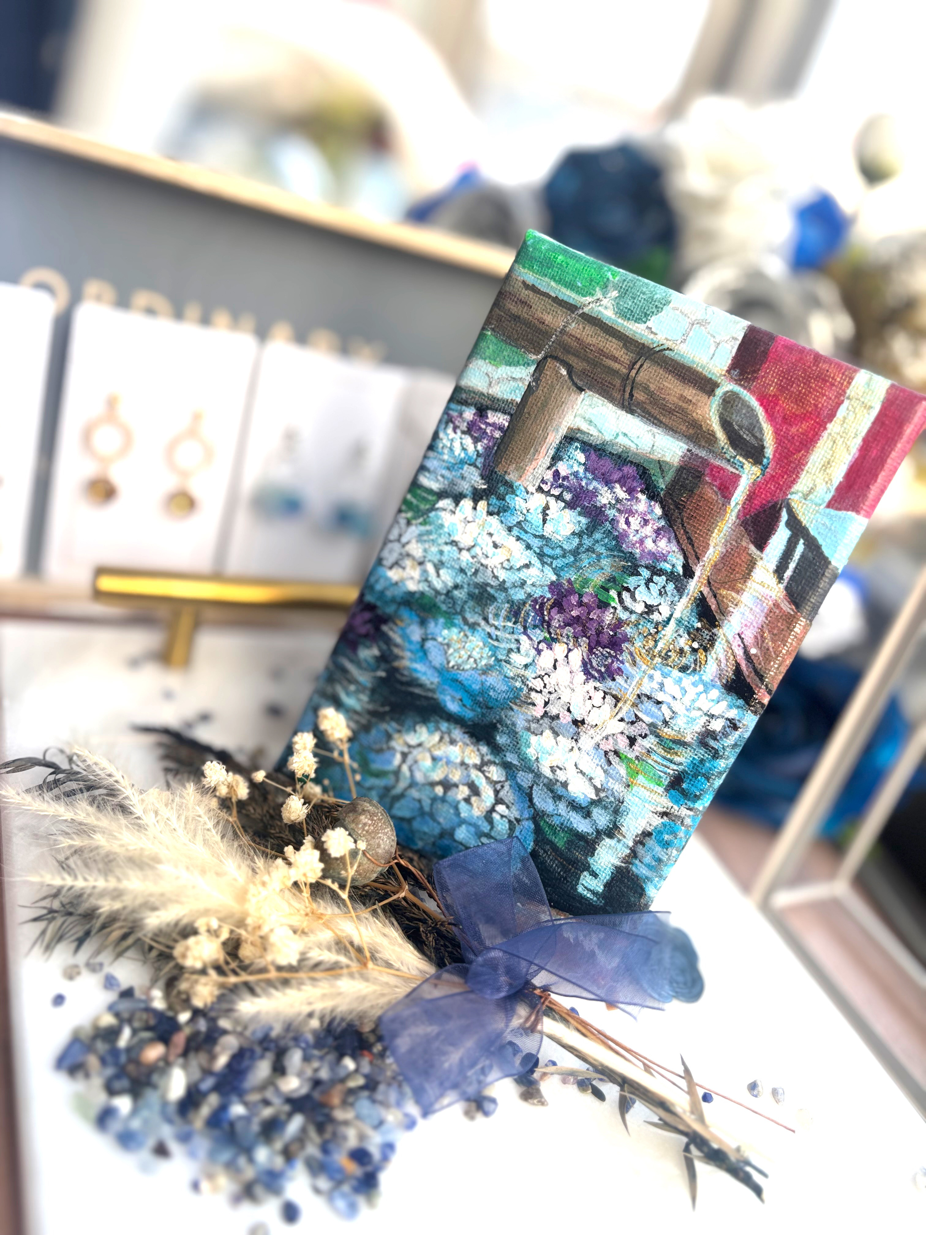 水面に浮かぶ紫陽花