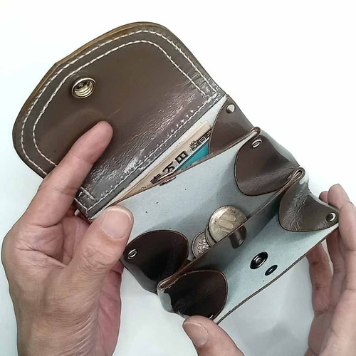 本革レザーミニウォレット本物パイソン蛇革×グレーエナメルかわいい