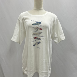 フェザー エンブロイダリー 刺繍 クルーネック Tシャツ 80/2強撚綿100% 2枚目の画像