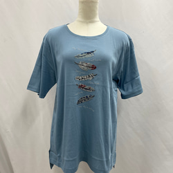 フェザー エンブロイダリー 刺繍 クルーネック Tシャツ 80/2強撚綿100% 3枚目の画像