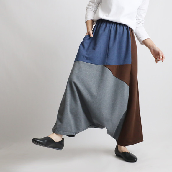 ⁂（送料無料）２０２５秋の新作　８５cm　裏パイル スウェット　愉快なパッチワーク　サルエル　パンツ　ゆったり　Y79F 7枚目の画像