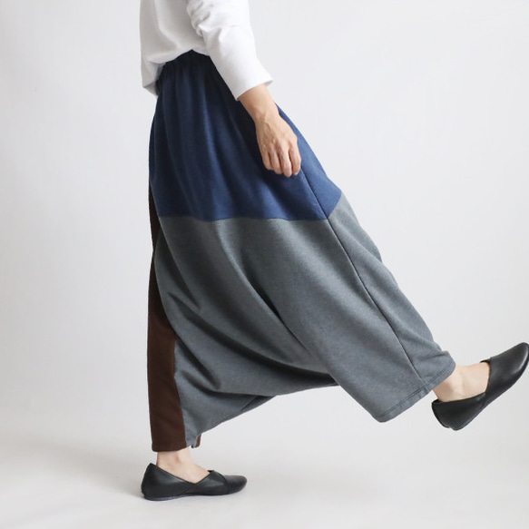 ⁂（送料無料）２０２５秋の新作　８５cm　裏パイル スウェット　愉快なパッチワーク　サルエル　パンツ　ゆったり　Y79F 8枚目の画像