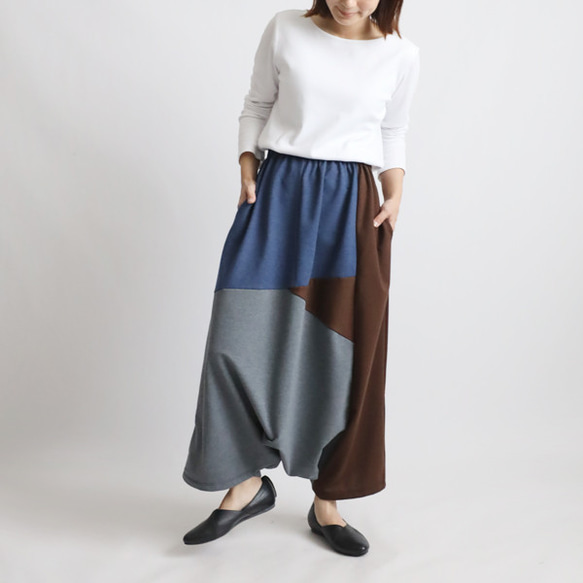 ⁂（送料無料）２０２５秋の新作　８５cm　裏パイル スウェット　愉快なパッチワーク　サルエル　パンツ　ゆったり　Y79F 2枚目の画像