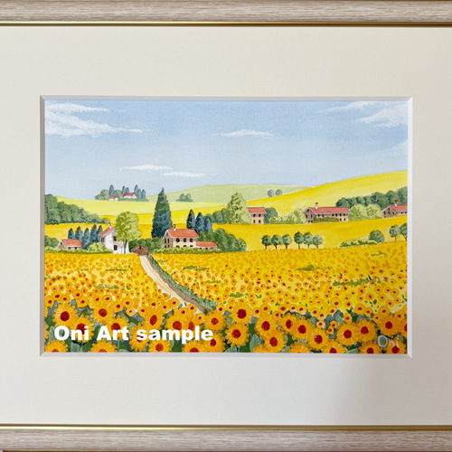 アクリル画　原画　「ひまわりの丘10」額縁付　SMサイズ　風景画 ひまわりの丘10」アクリル画 原画 風景画 額縁付 SMサイズ 絵画 Oni