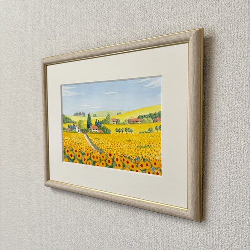 ひまわりの丘10」アクリル画 原画 風景画 額縁付 SMサイズ 絵画 Oni
