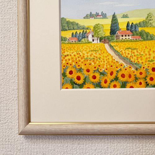 アクリル画　原画　「ひまわりの丘10」額縁付　SMサイズ　風景画 ひまわりの丘10」アクリル画 原画 風景画 額縁付 SMサイズ 絵画 Oni