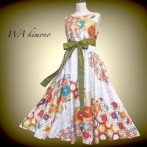 着物リメイクワンピース　着物リメイクドレス　着物リメイクセパレート　披露宴結婚式 116一点物の正絹留袖ドレス【着物リメイクドレス 和ドレス 結婚