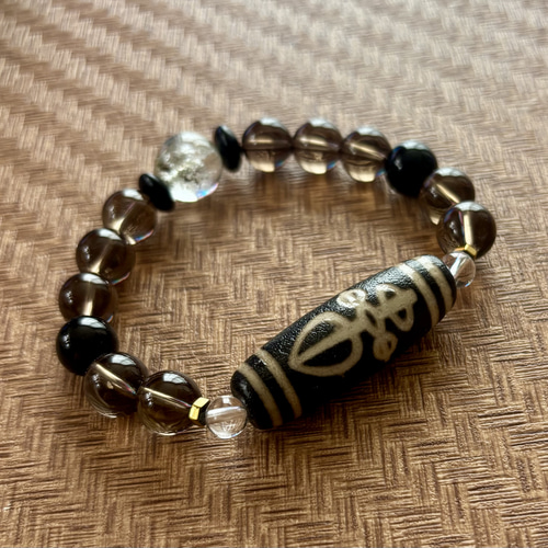 天珠　骨董　菩提天珠　黒朱砂有り　水晶ブレスレット　開眼済み 天珠 骨董 菩提天珠 黒朱砂有り 水晶ブレスレット 開眼済み 天珠 骨董