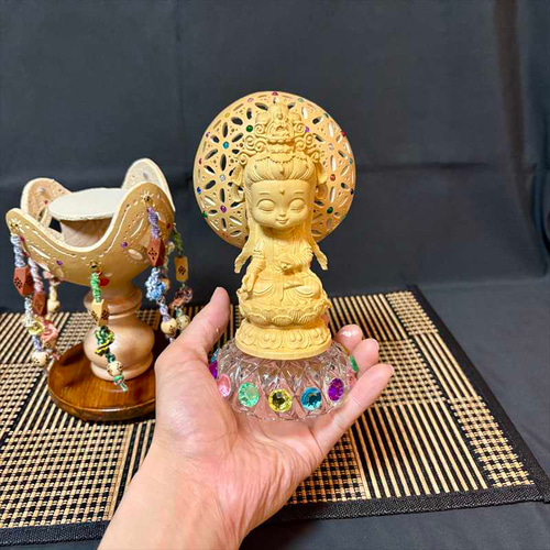 ひょうたん工芸品 仏像デザイン 約30cm きたてぃっくアート⑤《瓢箪と小さな仏陀》 立体・オブジェ kitatik