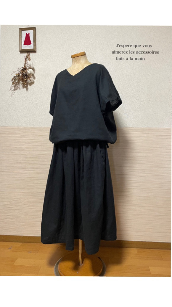 セットアップ　ダブルガーゼ　シャツ＆スカート　ブラック