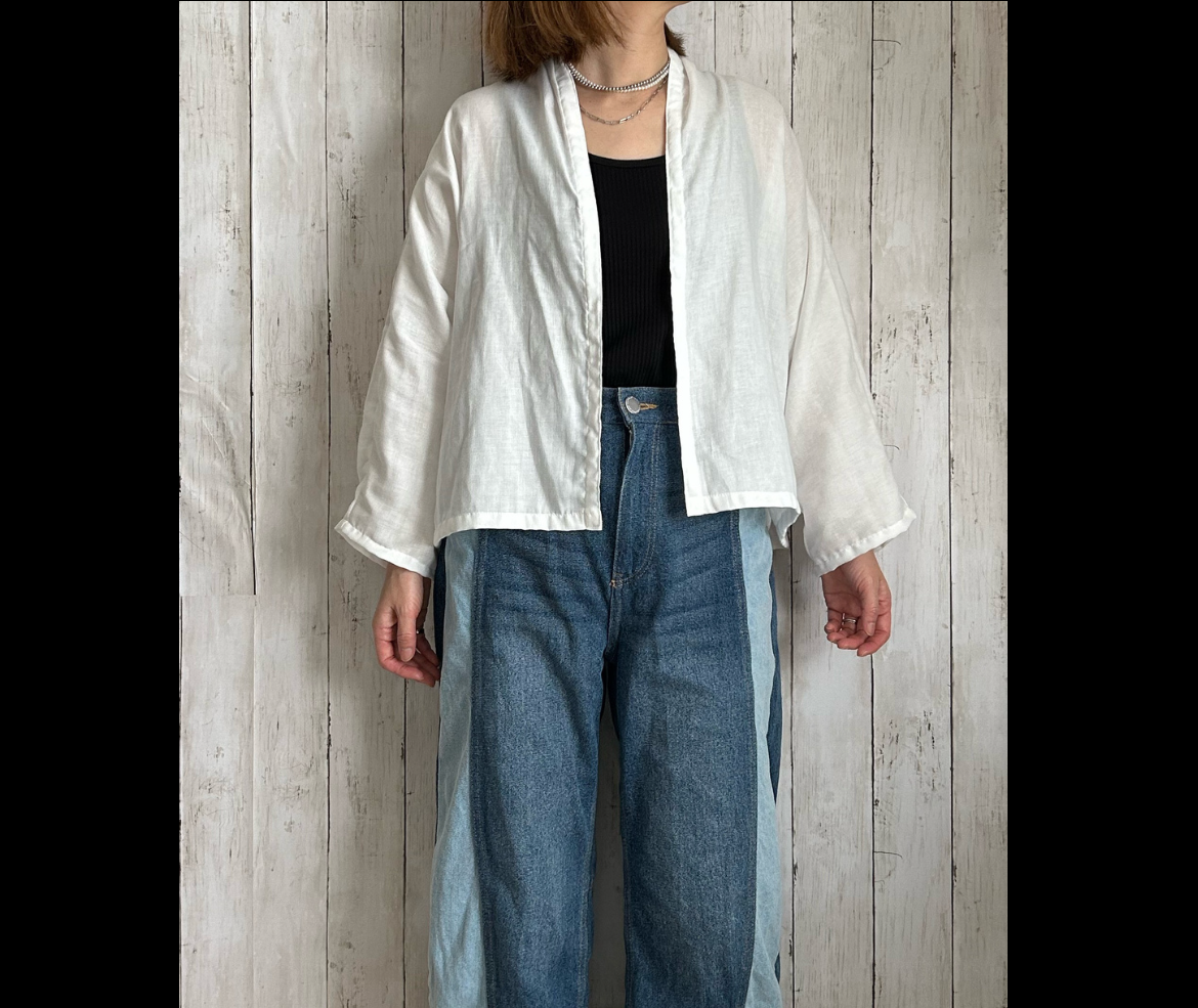 冷房日焼け対策ふんわりオフホワイトダブルガーゼローブボレロカーディガン