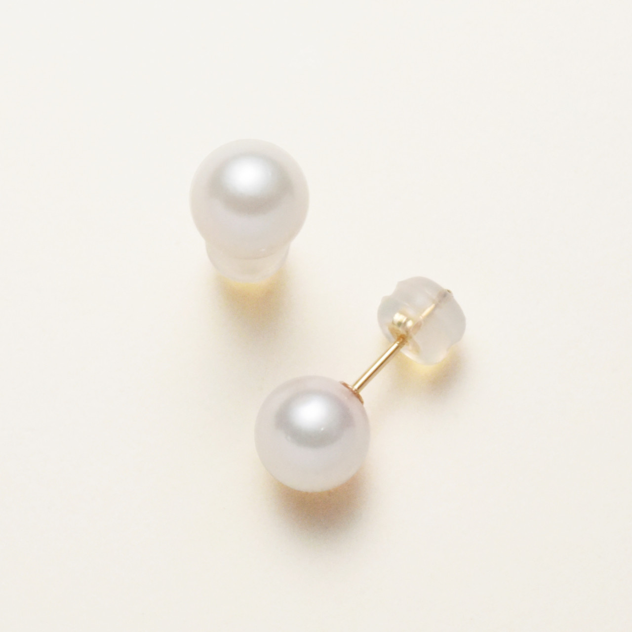 <Pt900/K18YG/K18PG>あこや真珠7-7.5mmスタッドピアス