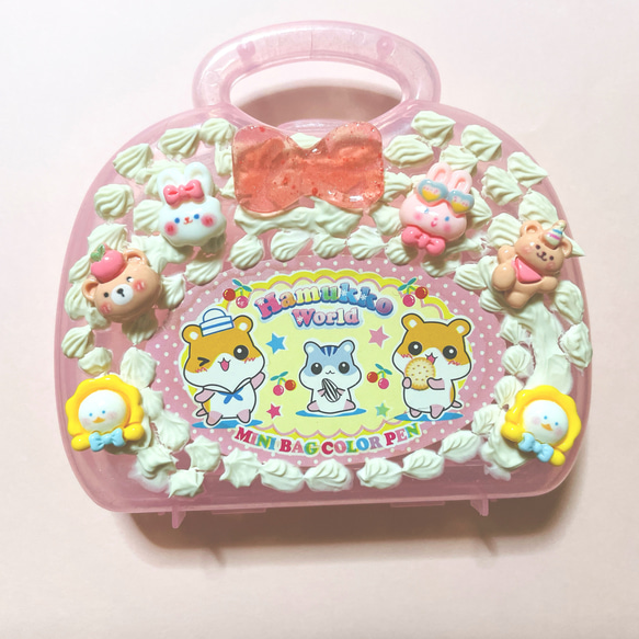 うさぎとクマのホイップデコ、ミニバッグ型ペンケース ハンドメイド