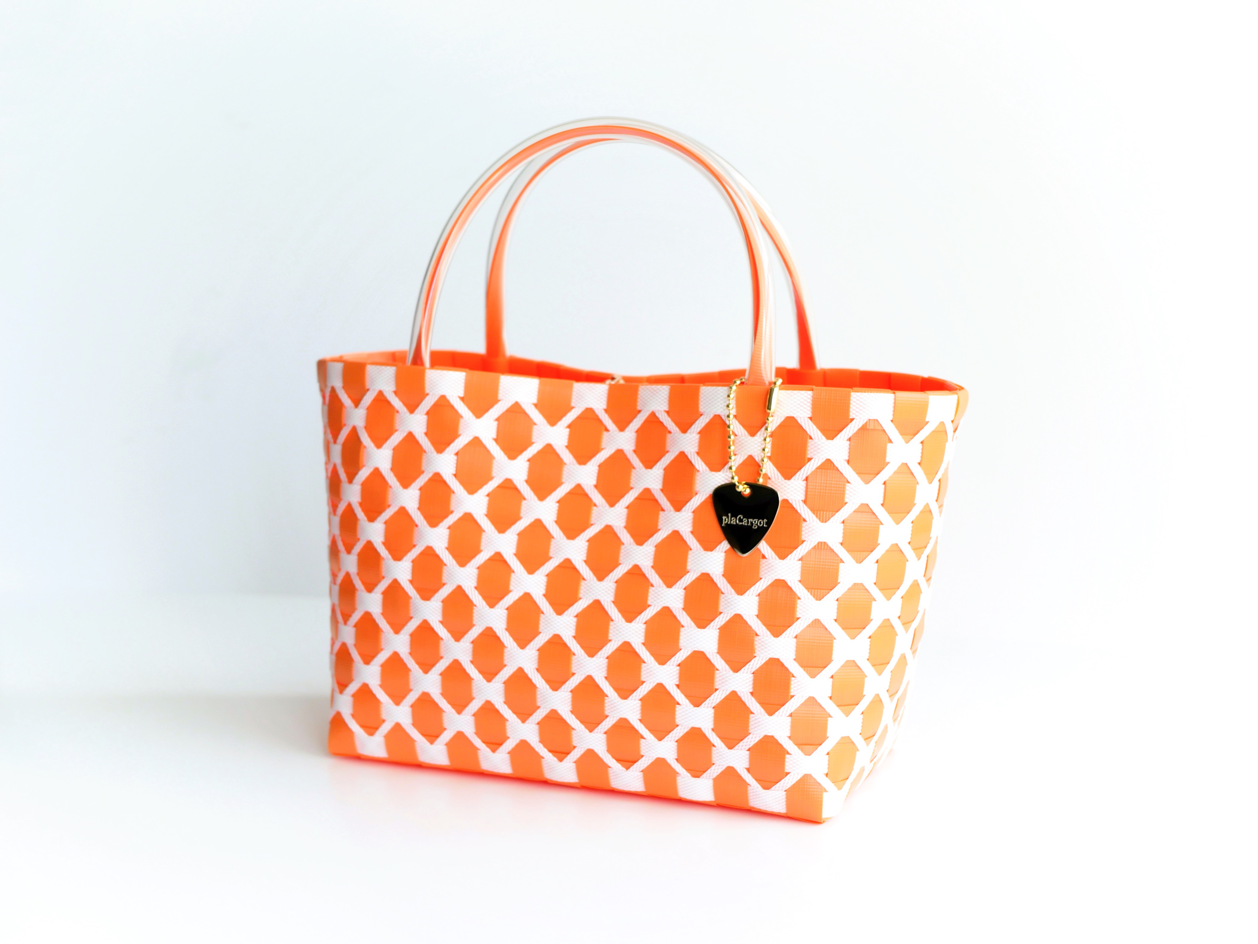 【S＋サイズ】ダイヤ柄オレンジ　2WAYプラカゴバッグ　プラカゴ　かごバッグ