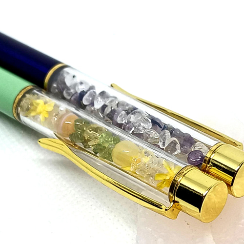 花と天然石の幸運を呼ぶボールペン 恋愛運 守護 愛情 ピンクソルト入り