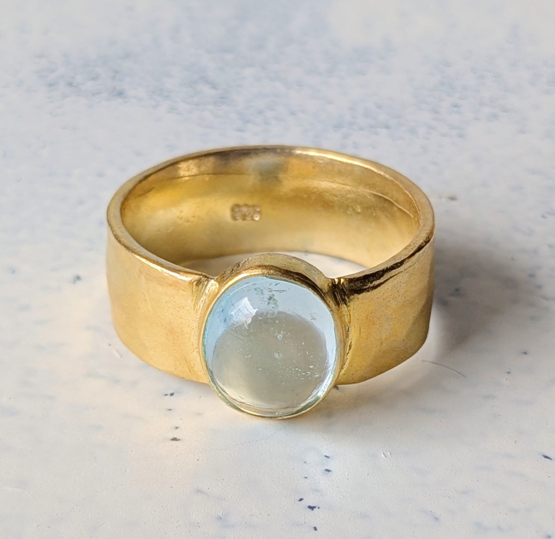 【SALE】一点物 13号 K18GP Silver925 アクアマリンワイドリング　大人のアクセサリー