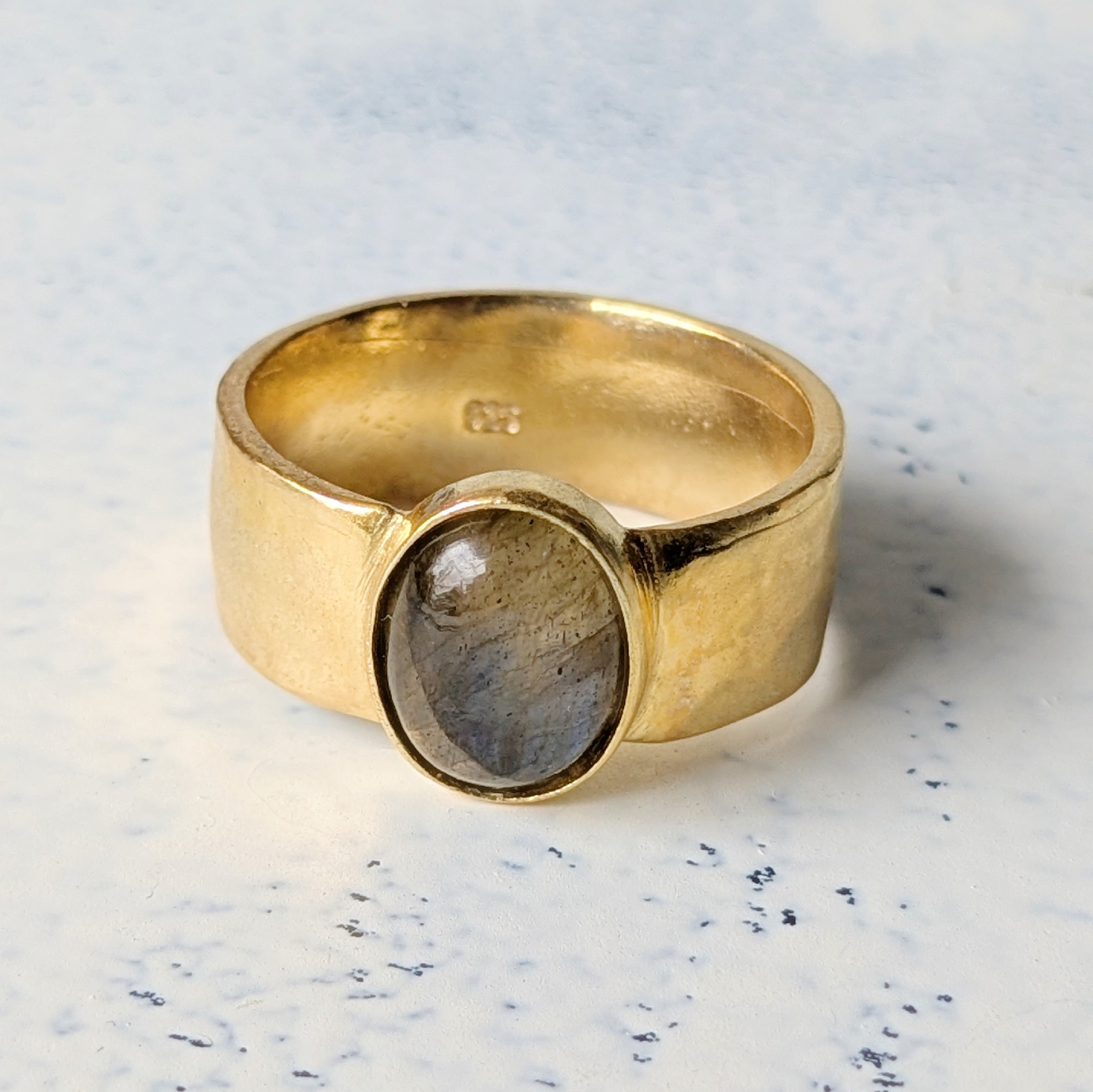 【SALE】一点物 13号 K18GP Silver925  ラブラドライトワイドリング　 大人のアクセサリー