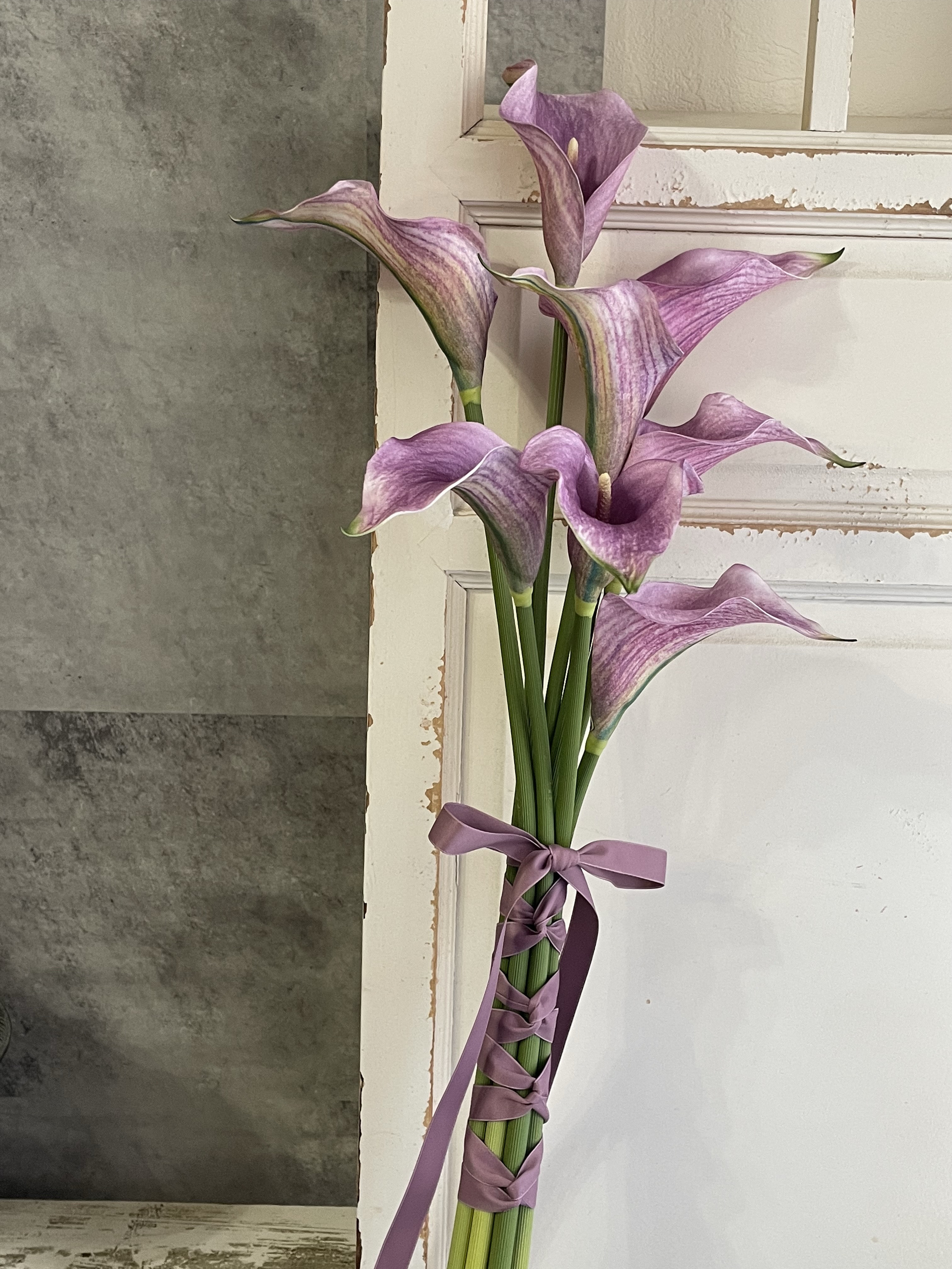 ブーケ　花束　アーティフィシャルフラワー花束　カラー　パープル　8輪　ウェディングブーケ　インテリア