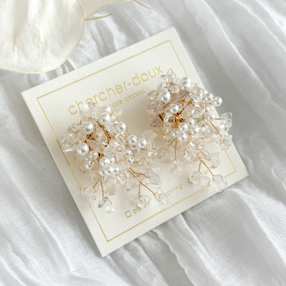 鵝卵石珍珠花束 - 水晶（寶石碎石/花束）耳環 [補貨] 第1張的照片