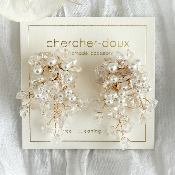 鵝卵石珍珠花束 - 水晶（寶石碎石/花束）耳環 [補貨] 第7張的照片