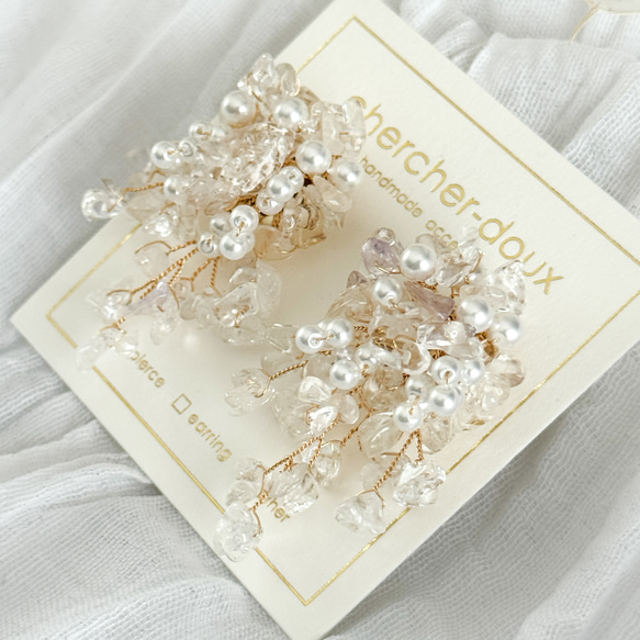 鵝卵石珍珠花束 - 水晶（寶石碎石/花束）耳環 [補貨] 第9張的照片