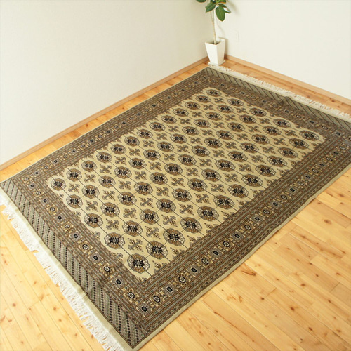 パキスタン絨毯 ハイクオリティ 252x205cm 手織り ボハラ柄 カーペット