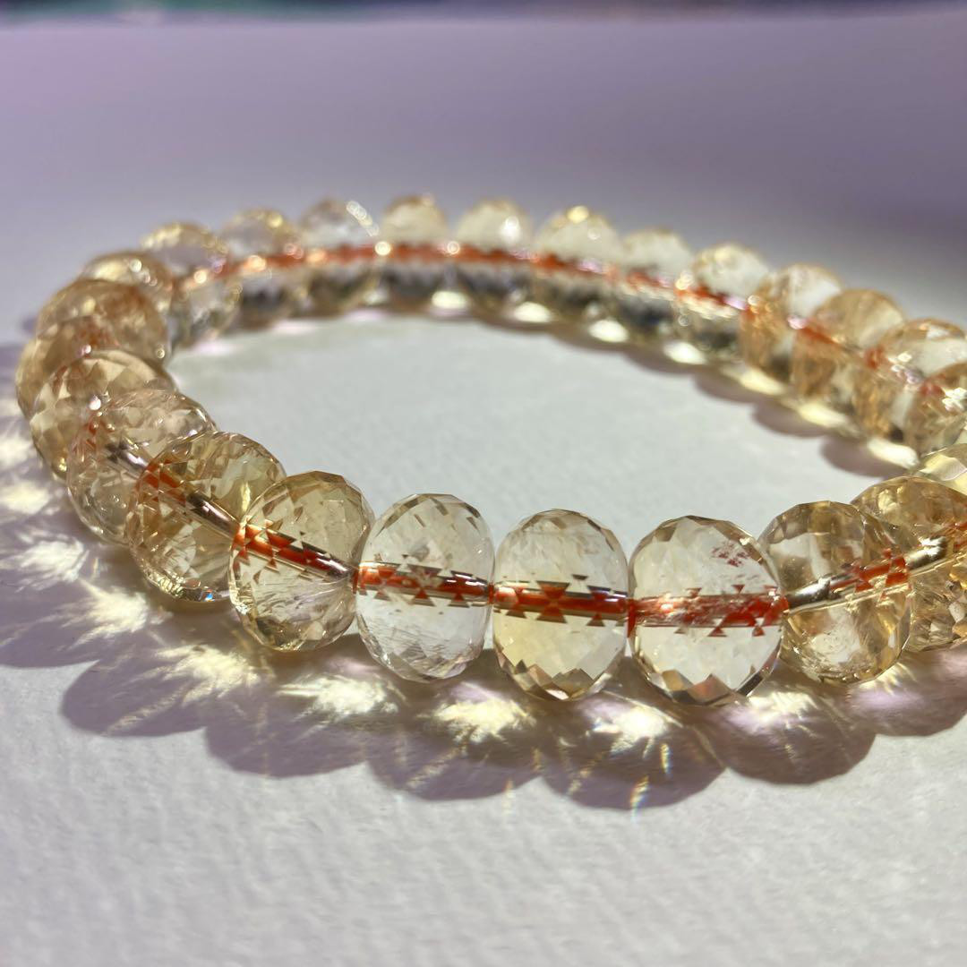 【高品質 シトリン】きらめくボタンカット 天然石 ブレスレット