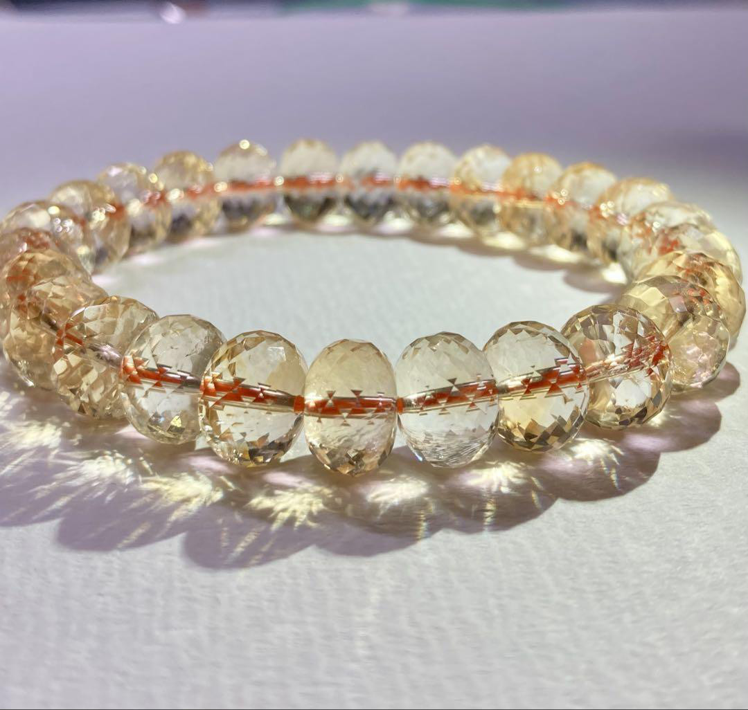 【高品質 シトリン】きらめくボタンカット 天然石 ブレスレット