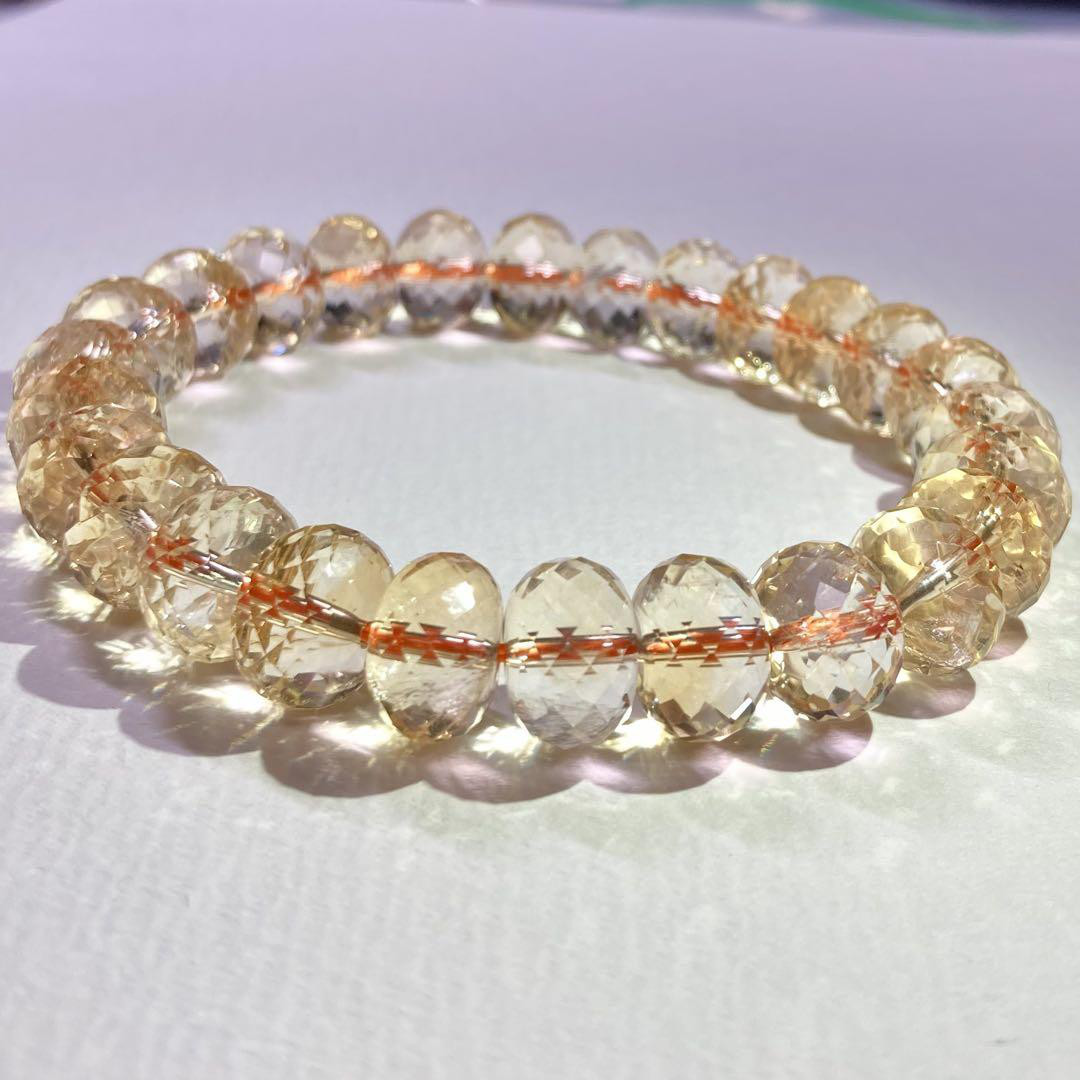 【高品質 シトリン】きらめくボタンカット 天然石 ブレスレット