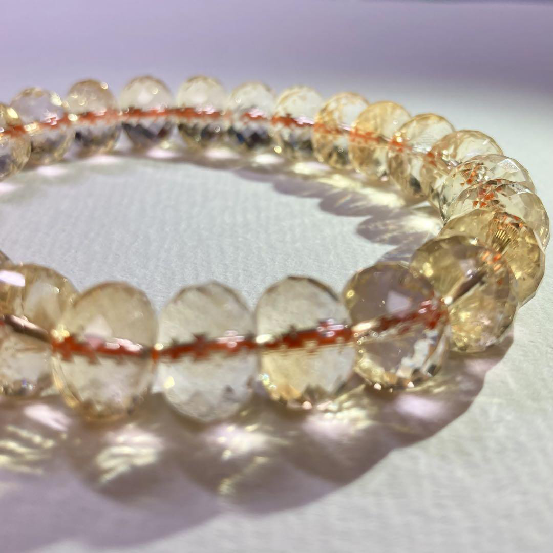 【高品質 シトリン】きらめくボタンカット 天然石 ブレスレット