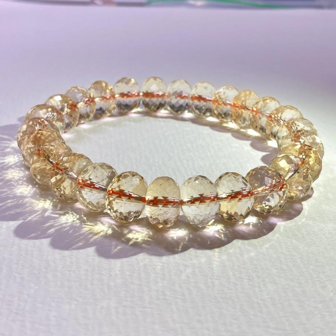 【高品質 シトリン】きらめくボタンカット 天然石 ブレスレット