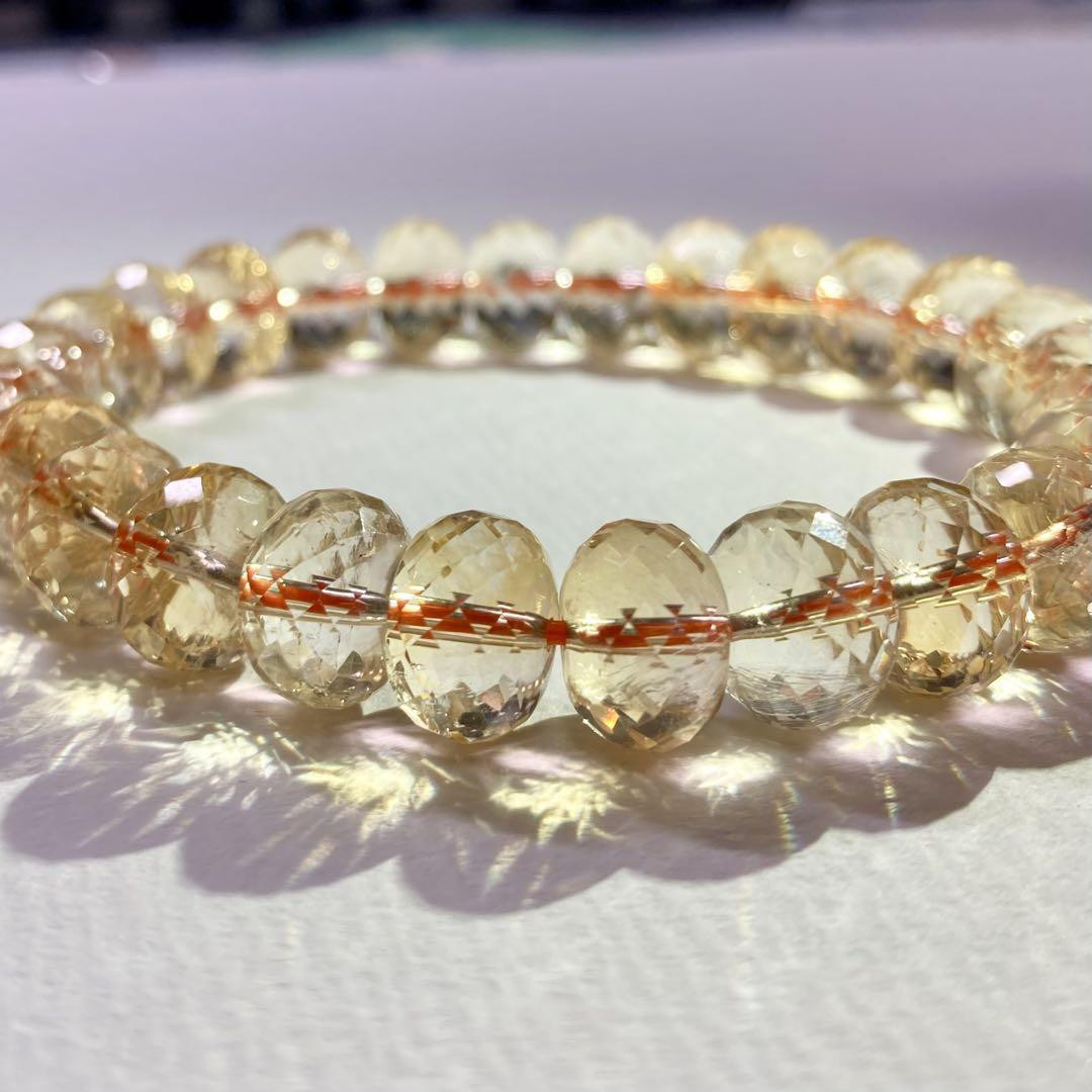 【高品質 シトリン】きらめくボタンカット 天然石 ブレスレット