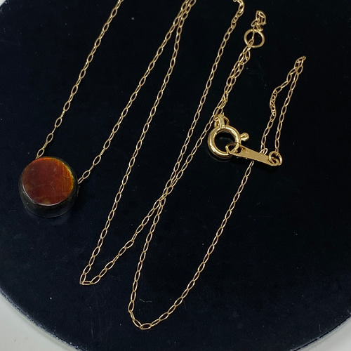 K18YG AU750 18金 天然アンモライト 2.59ct あずきチェーンネックレス 