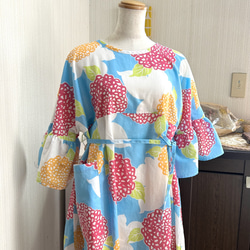 有松・鳴海絞り 反物 ワンピース 花模様 着物リメイク 浴衣 濃紺 7〜8