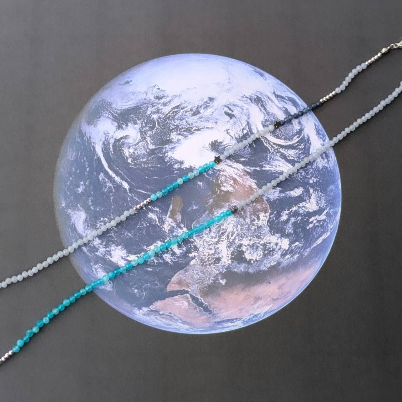 地球　天然石のネックレス　シンプル　惑星　一点物