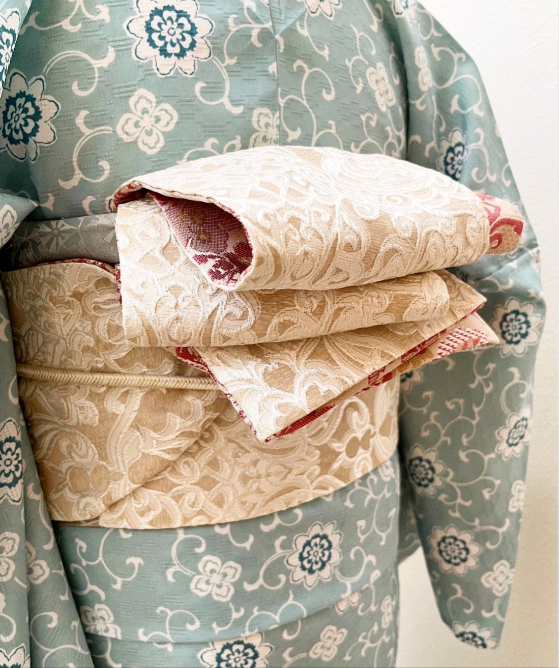 ピンクヨーロピアン★浴衣にも★1本で何通りにも●【半幅帯のような兵児帯】ビンテージ調、レース柄、幾何学など5種類のお柄