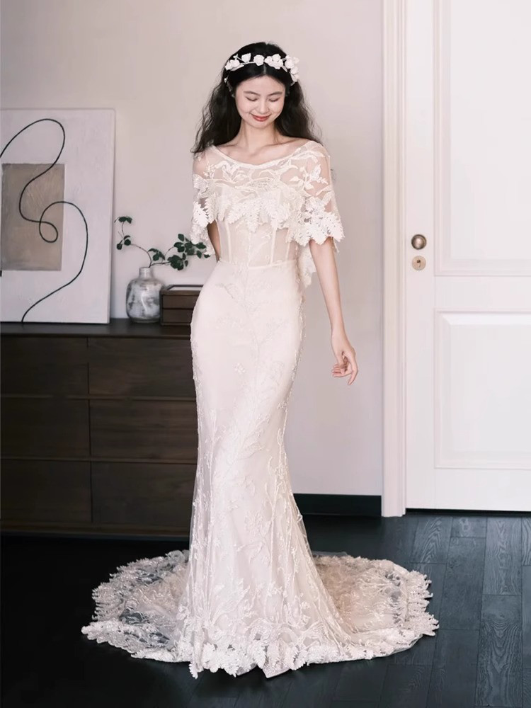 ドレス ウェディングドレス ワンピース ロング プリンセス レトロ 白 上品 韓国風 結婚式 お呼ばれ D002