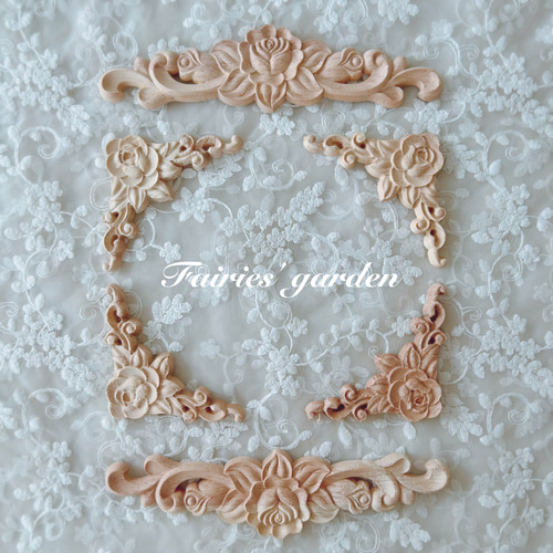 木製 家具装飾 薔薇 彫刻 モールディング 8pieces デコパーツ Fairy