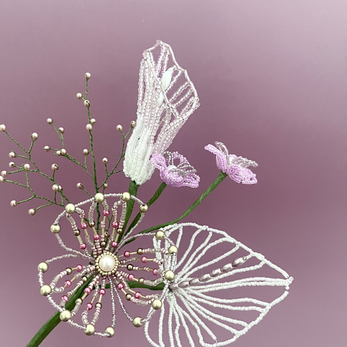 ビーズフラワー ブーケ（ピンク/ホワイト） アートフラワー FLOWACCA